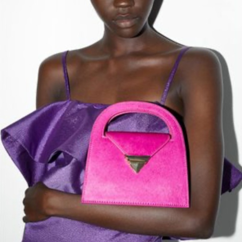 Zara leather mini city bag fuchsia with crossbody chain